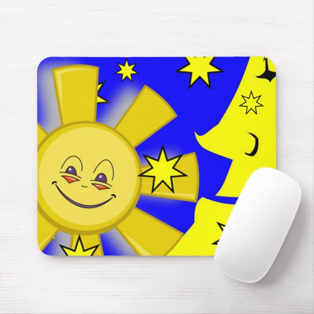 Tapis De Souris Jaune Lune Soleil Étoiles Souris Bleu Pad! Panier  (Avec souris)
