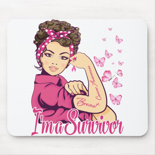 Tapis De Souris Je suis un survivant Rosie Riveter Cancer du sein (Devant)