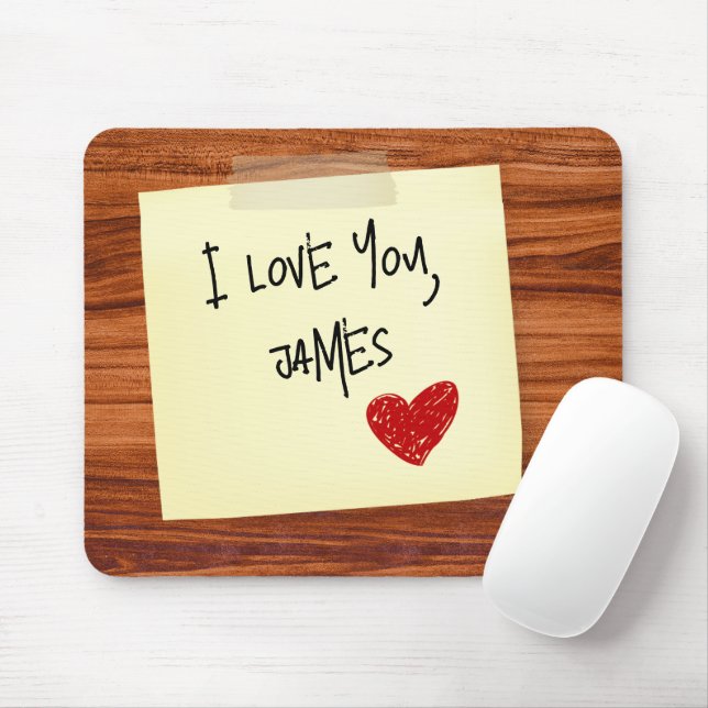 Tapis De Souris Je T'Aime Note Sur Le Bois (Avec souris)