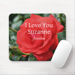 Tapis De Souris Je t'aime Rose rouge Personnalisé