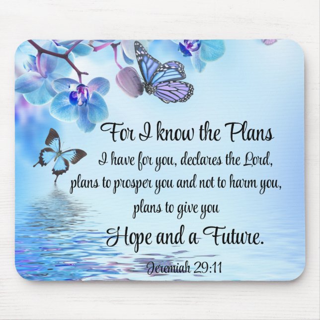 Tapis De Souris Jeremiah 29:11 Tropical Orchids Butterfly Bible (Devant)