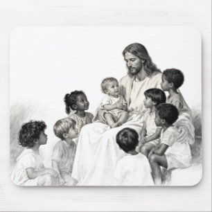 Tapis De Souris Jésus assis avec des enfants
