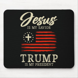 Tapis De Souris Jésus est mon sauveur Trump est mon président Drap