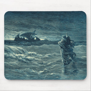 Tapis De Souris Jésus marchant sur la bible de la mer  