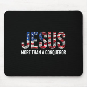 Tapis De Souris Jésus Plus Qu'Un Conquérant Drapeau Américain Vint