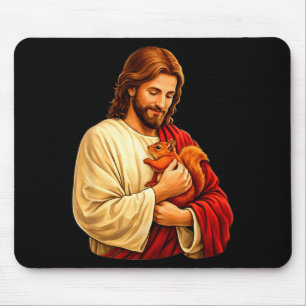 Tapis De Souris Jésus tenant un écureuil chrétien 