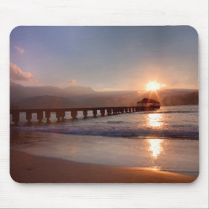 Tapis De Souris Jetée de plage au coucher du soleil, Hawaï