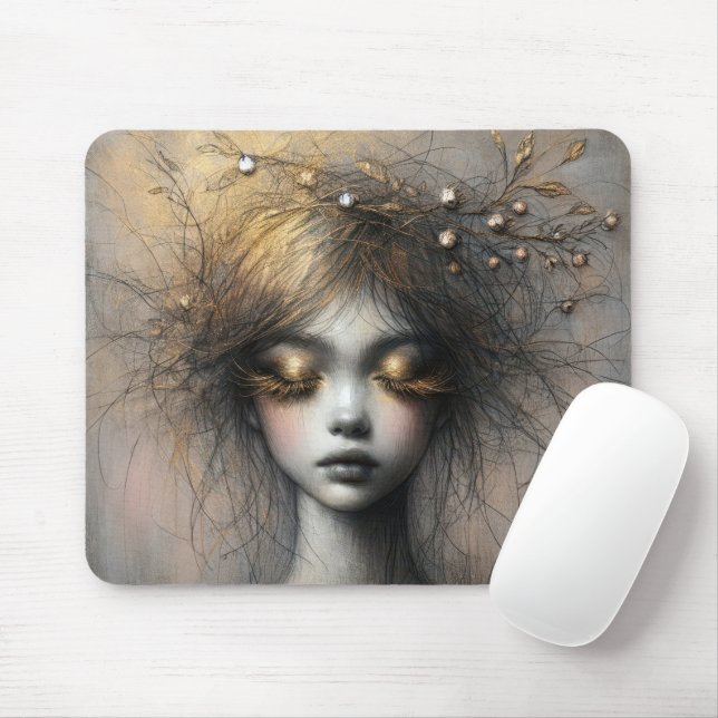 Tapis De Souris Jeune Femme Avec Des Yelashes D'Or (Avec souris)