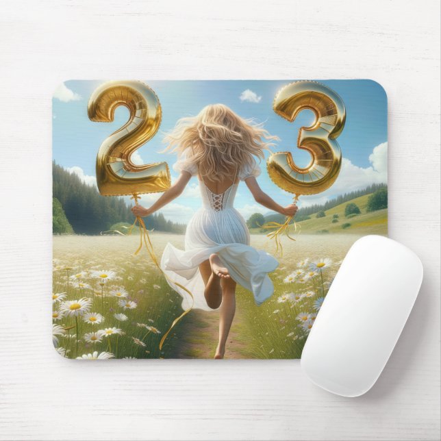 Tapis De Souris Jeune Femme Coureur Avec Ballons D'Anniversaire (Avec souris)