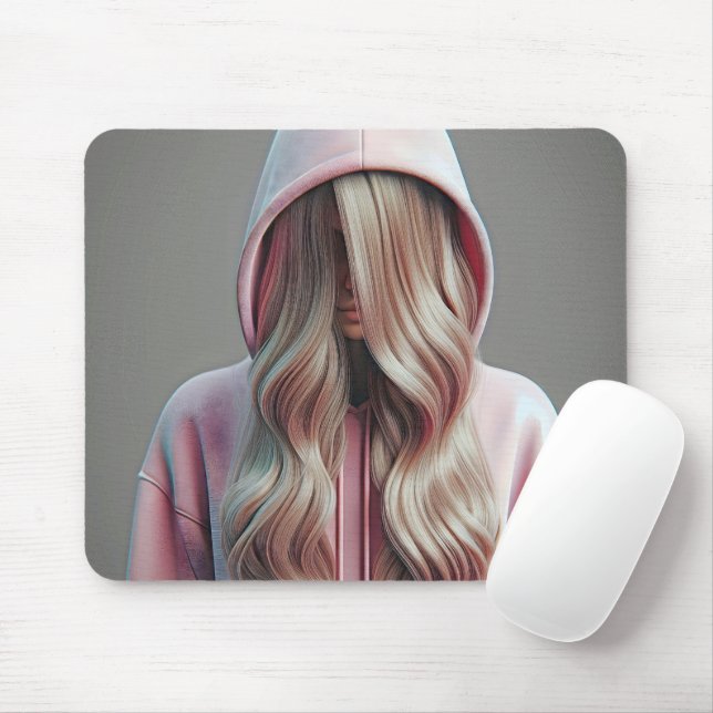 Tapis De Souris Jeune Femme Se Cachant Derrière De Longs Cheveux B (Avec souris)