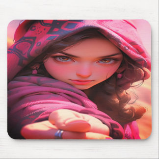 Tapis De Souris Jeune fille cool sur un ordinateur portable épais