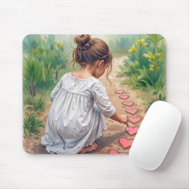 Tapis De Souris Jeune fille qui crée une voie cardiaque (Avec souris)