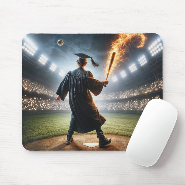 Tapis De Souris Jeune Homme Diplômé Avec Flamme Bat De Baseball (Avec souris)