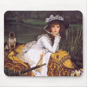 Tapis De Souris Jeune Madame et son carlin d'animal familier dans