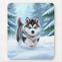 Jeune malamute dans la neige