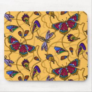 Tapis De Souris Jewellery butterflies et dragonflies on yellow