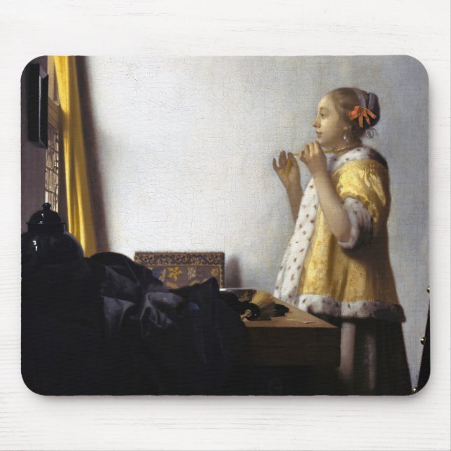 Tapis De Souris Johannes Vermeer - Jeune femme avec collier perle (Devant)