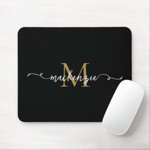 Tapis De Souris Joli Black Gold Script Typographie Monogramme