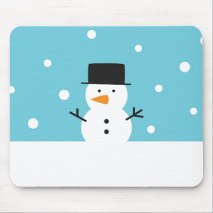 Tapis De Souris Joli bonhomme de neige sur fond de neige pour Noël