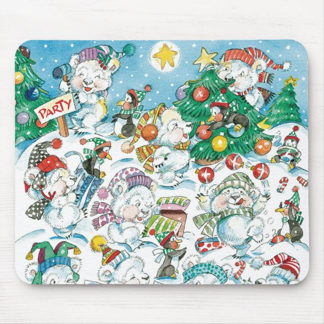 Tapis De Souris Joli caricature Noël Polaire Ours Penguin Party (Devant)