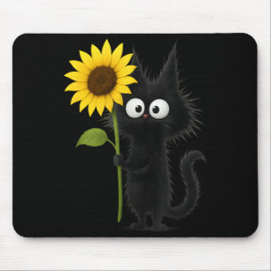 Tapis De Souris Joli Chat Noir avec Tournesol Nature Adorable