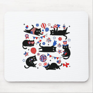 Tapis De Souris Joli Chat Noir Drapeau Usa Feu D'Artifice Patrioti
