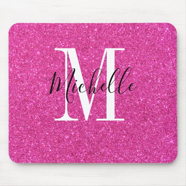 Tapis De Souris Joli Chaud rose or parties scintillant monogramme (Devant)