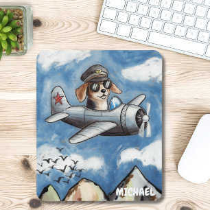 Tapis De Souris Joli chien avion,Lunettes Aviateur personnalisées 