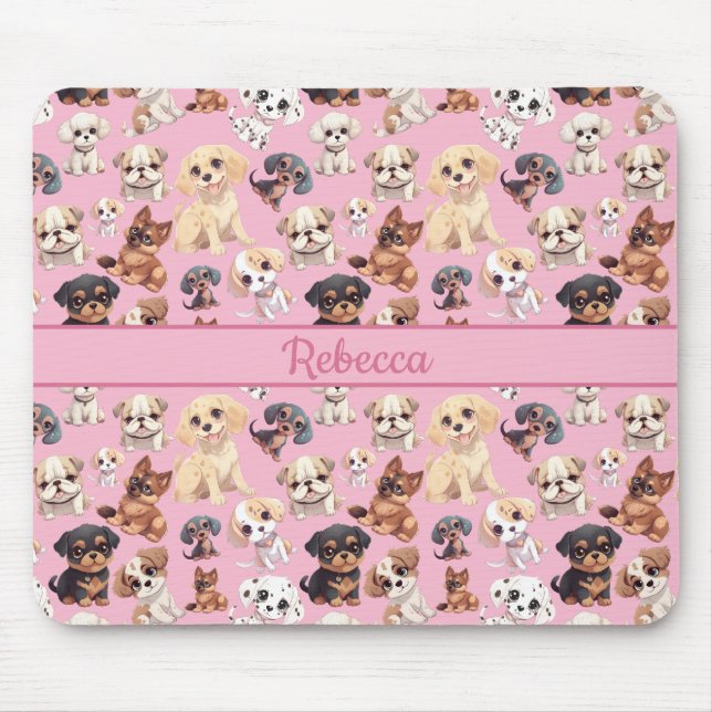 Tapis De Souris Joli Chien Chien Rosé (Devant)