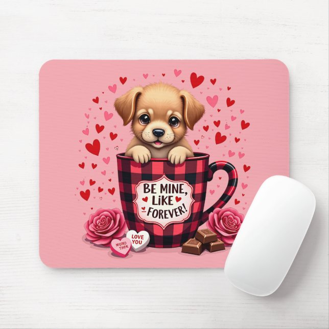 Tapis De Souris Joli chiot Valentine Buffalo Plaid Musique esthéti (Avec souris)