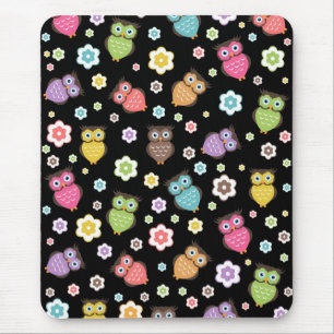 Tapis De Souris Joli chouettes et fleurs à la mode motif