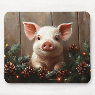 Tapis De Souris Joli Cochon de Noël Peinture rustique