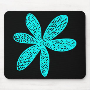 Tapis De Souris Joli Cyan Fleur sur Noir
