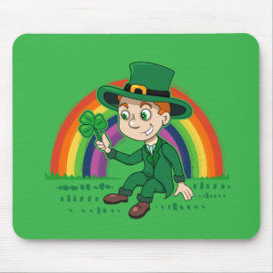 Tapis De Souris Joli dessin animé leprechaun avec shamrock et arc-