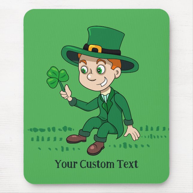 Tapis De Souris Joli dessin animé leprechaun avec shamrock et arc- (Devant)