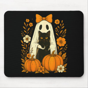 Tapis De Souris Joli Fantôme Chat Noir Halloween Citrouille Groovy