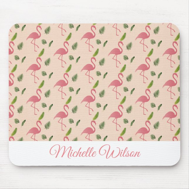 Tapis De Souris Joli Flamant rose rose Tropical Texte Personnalisé (Devant)