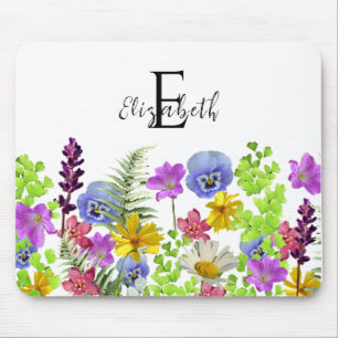 Tapis De Souris Joli Fleur sauvage Nom personnalisé et Monogramme
