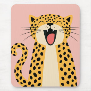 Tapis De Souris Joli Léopard Sauvage Souriant de Dessin Animé  