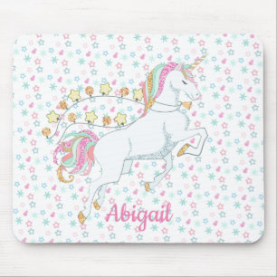 Tapis De Souris Joli Licorne Magique Rose Pastel Étoiles