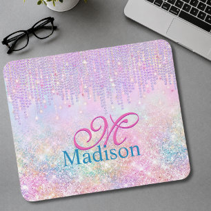 Tapis De Souris Joli licorne rose pailleté strass monogramme goutt
