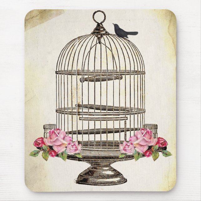 Tapis De Souris Joli merle se reposant sur la cage à oiseaux (Devant)