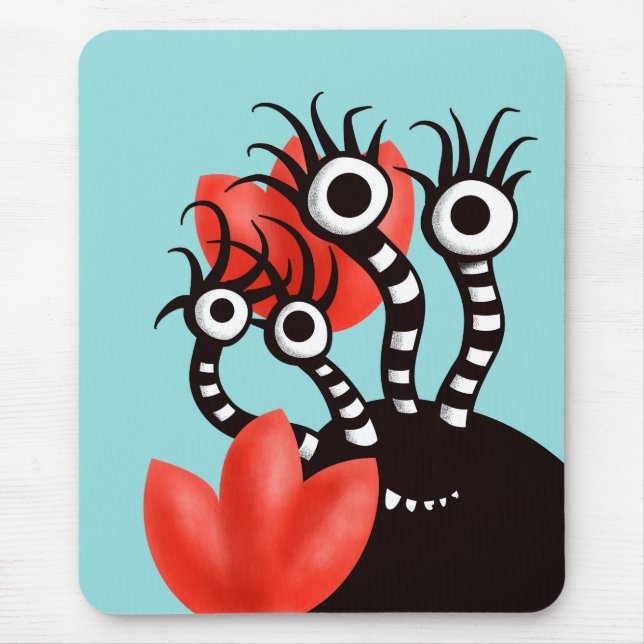 Tapis De Souris Joli Monstre Aux Quatre Yeux Tulipes Abstraites (Devant)