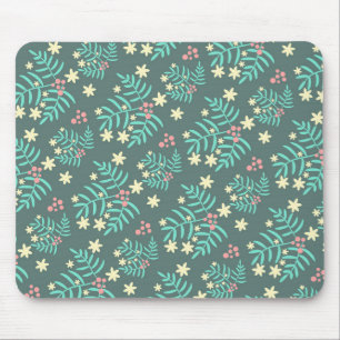 Tapis De Souris Joli motif bleu de feuilles et de baies botaniques