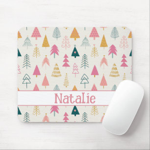 Tapis De Souris Joli Noël Arbres Roses Bleues Nom du Motif