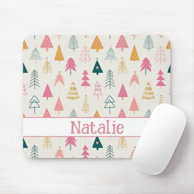 Tapis De Souris Joli Noël Arbres Roses Bleues Nom du Motif (Avec souris)