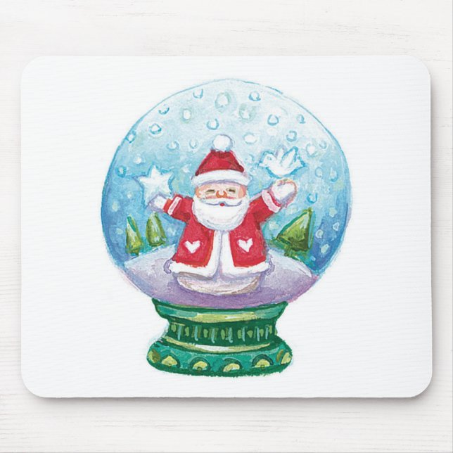 Tapis De Souris Joli Noël Snowglobe Père Noël, Étoile, Oiseau (Devant)