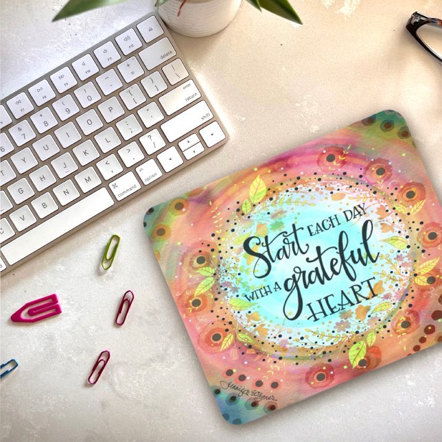 Tapis De Souris Joli Pastel Moderne Floral Grateful Heart (Créateur téléchargé)