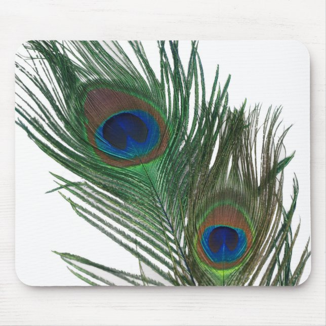 Tapis De Souris Joli Peacock Blanc Plumes Pad (Devant)