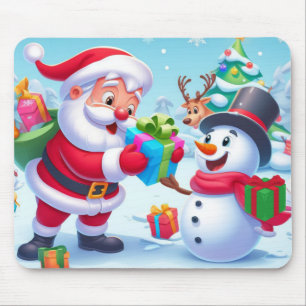 Tapis De Souris Joli Père Noël et bonhomme de neige 